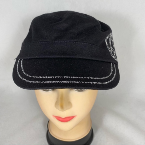 Tropical Trends Military Cadet Cap With Peace Logo And Decorative Rhinestone - Picture 2 of 5